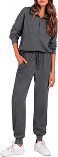 Women's 2 Piece Ribbed Zip Sweatshirt Jogger Set - Fall Travel