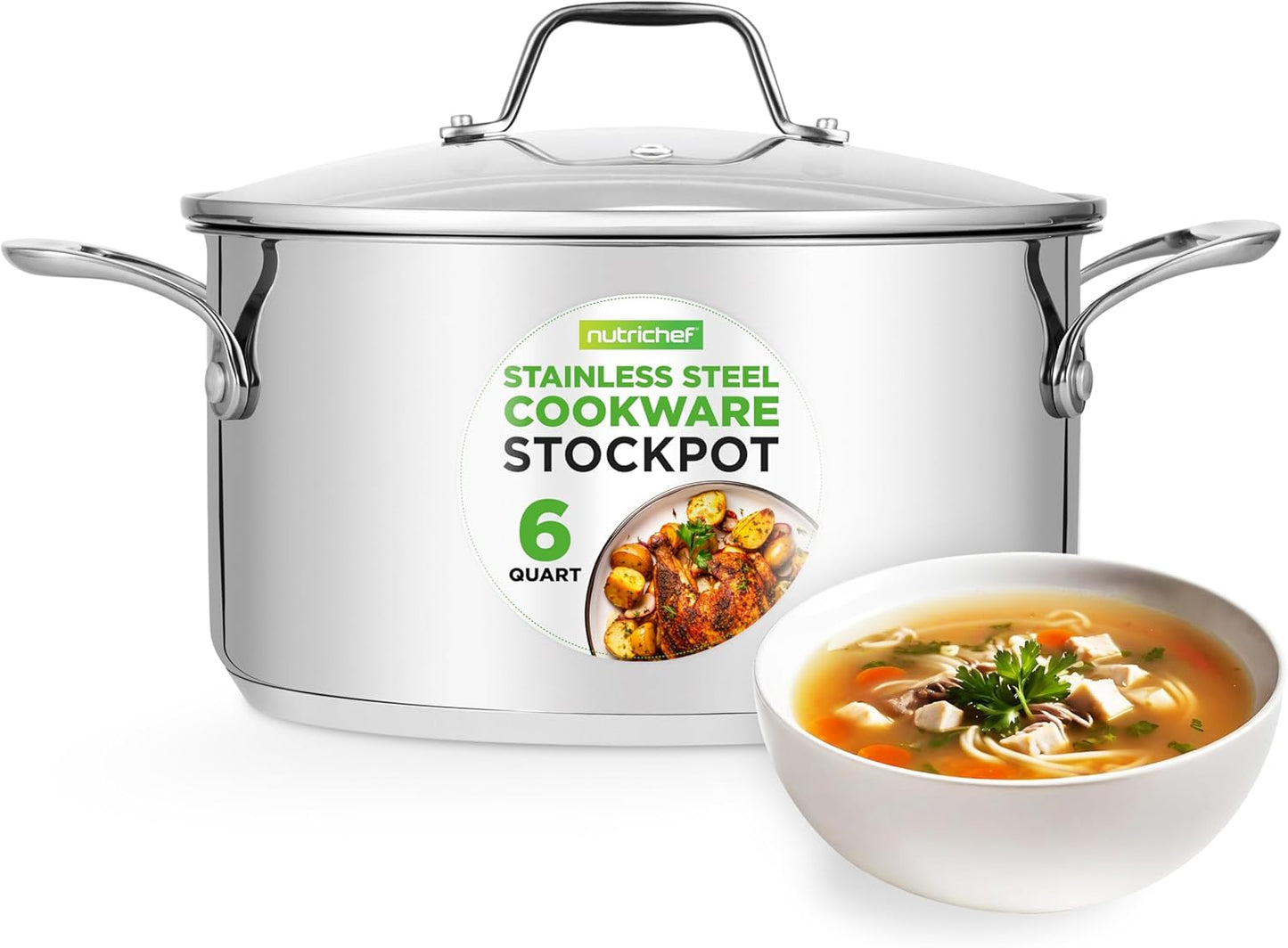 NutriChef 6-Quart Stainless Steel Stockpot for Cooking Soups
