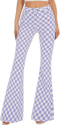 Stylish High Waisted Purple Plaid Bell Bottom Jeans for Women