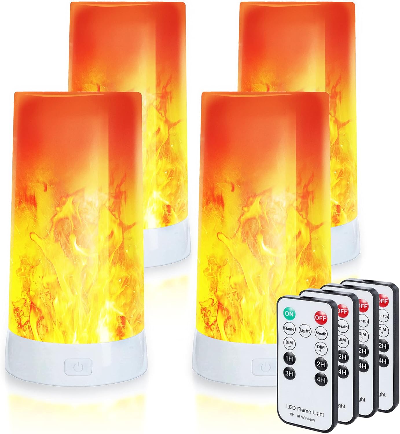 4X LED Flame Effect Light - USB Rechargeable Lantern for Outdoors