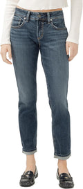 Womens Boyfriend Mid Rise Slim Leg Jeans in Dark Indigo - Stretch Fit