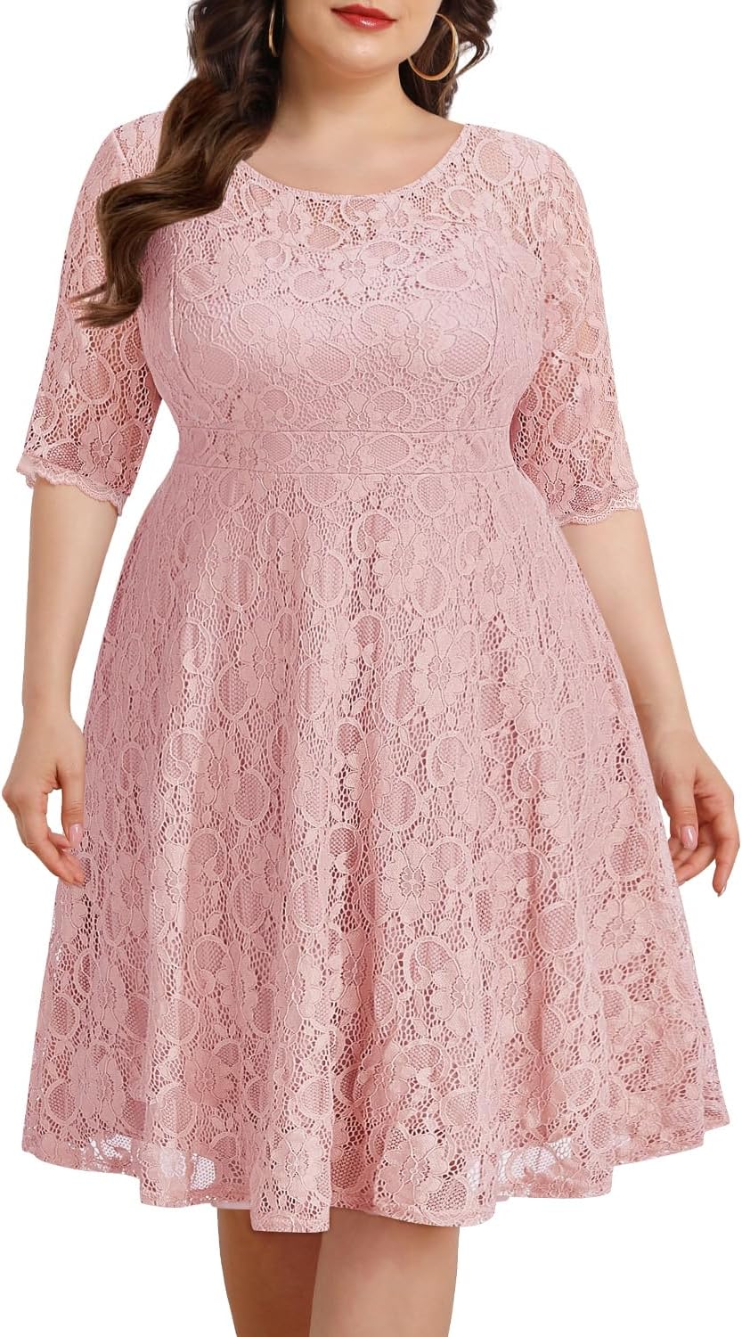 Plus Size Lace Midi Dress for Weddings and Special Occasions
