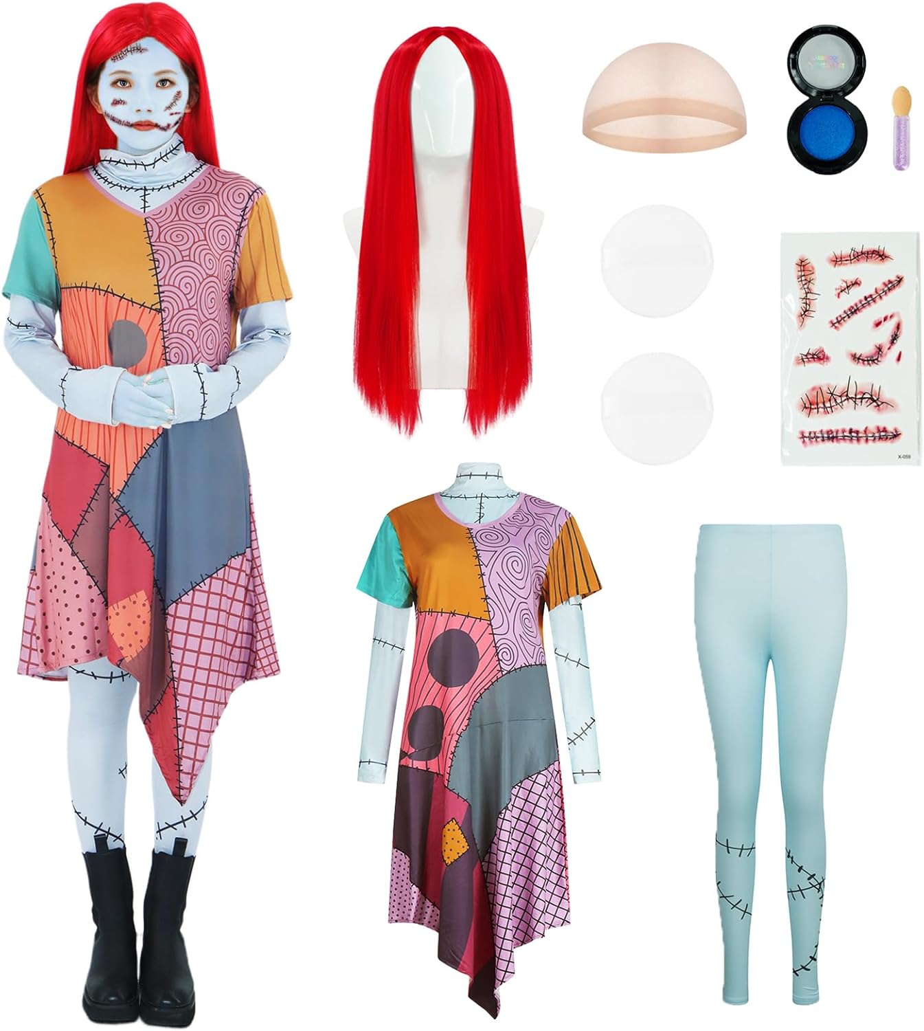 Sally Costume Dress for Women - Nightmare Halloween Cosplay Set