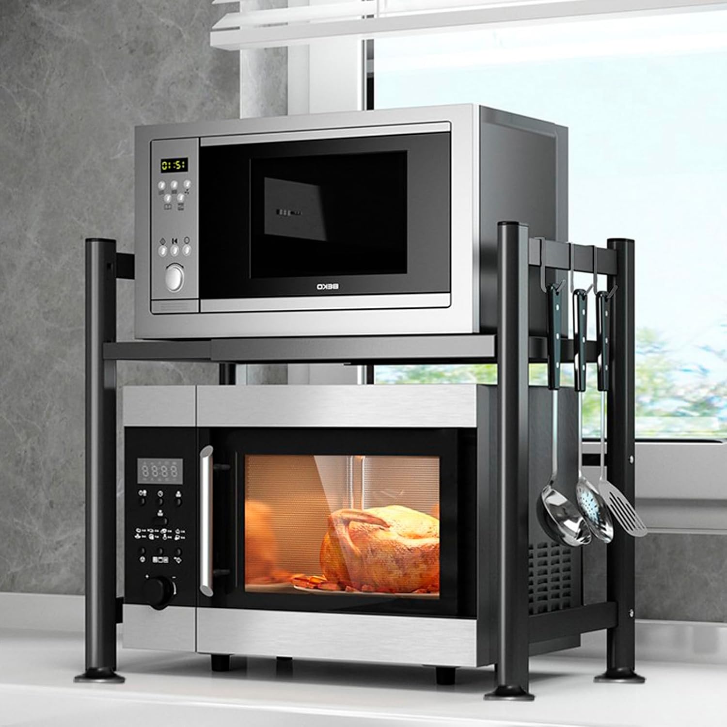 Adjustable Double Layer Microwave Rack - Heavy Duty Organizer
