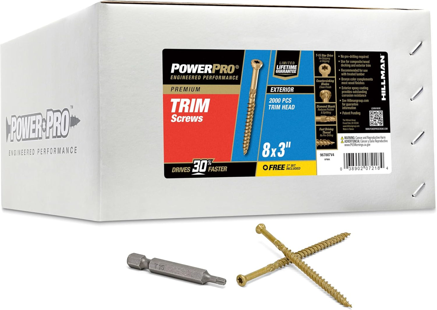 Power Pro Trim Screws for Wood and Deck Projects, 2000pcs Box