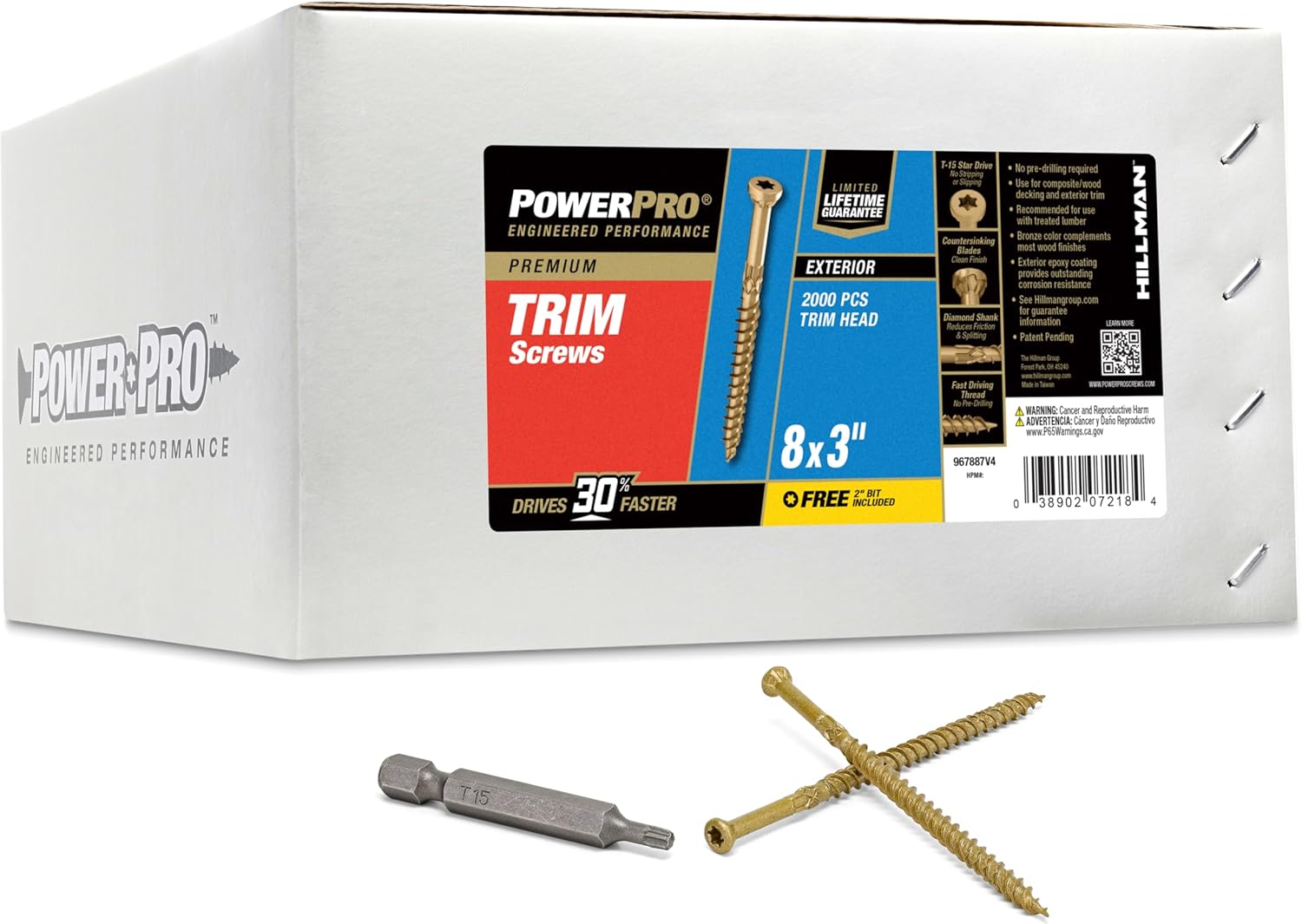Power Pro Trim Screws for Wood and Deck Projects, 2000pcs Box