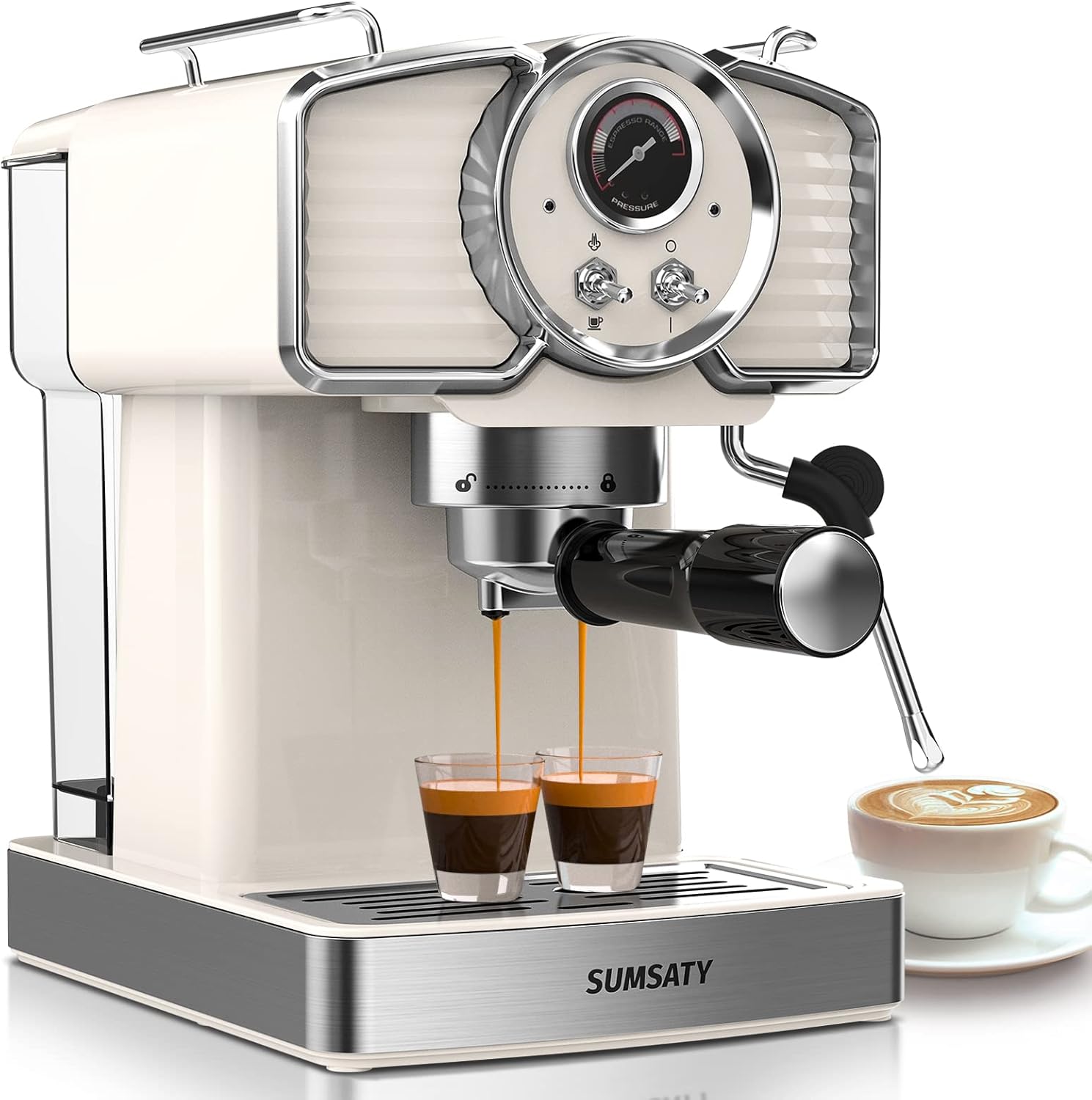 SUMSATY Professional Espresso Machine: 20 Bar | Milk Frother | Retro Design