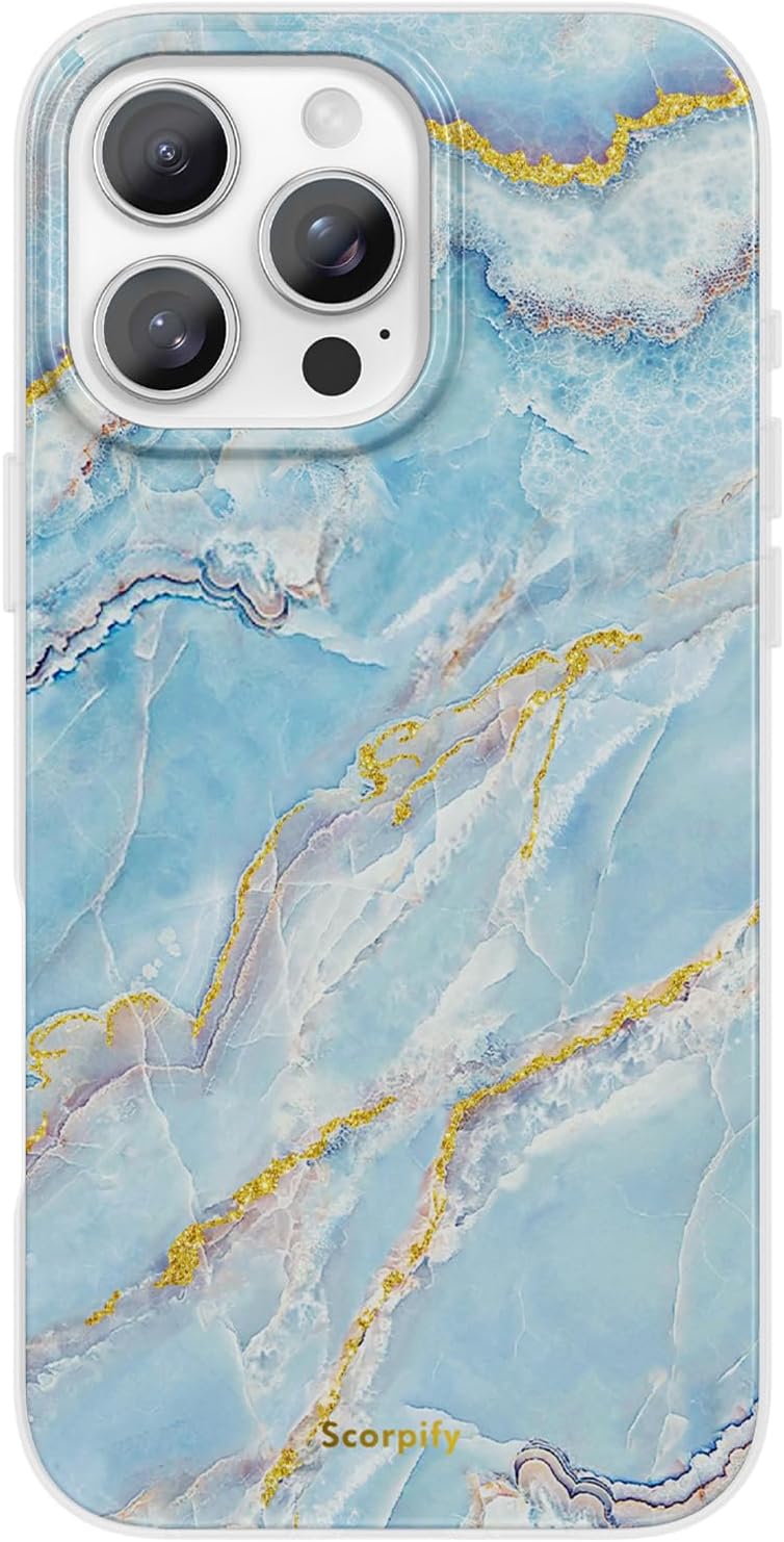 SCORPIFY iPhone 16 Pro Case with Icelandic Blue Marble Design