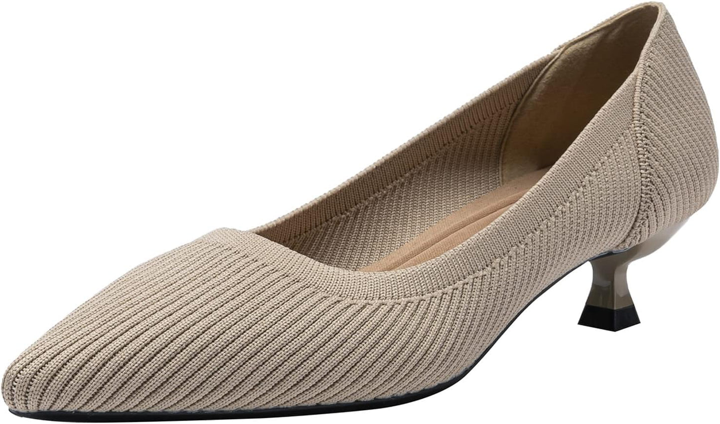 Comfortable Knit Slip On Women's Pumps with Kitten Heels