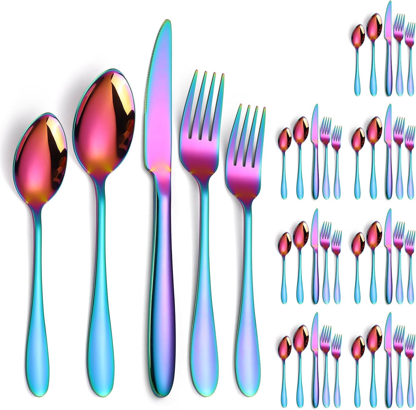 Iridescent Silverware Set for 8 - 40 Pieces of Stylish Flatware