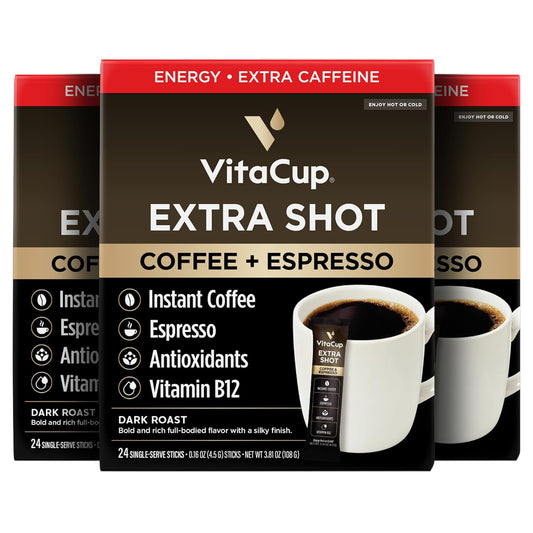 VitaCup Extra Shot Instant Coffee Packets for Bold Mornings