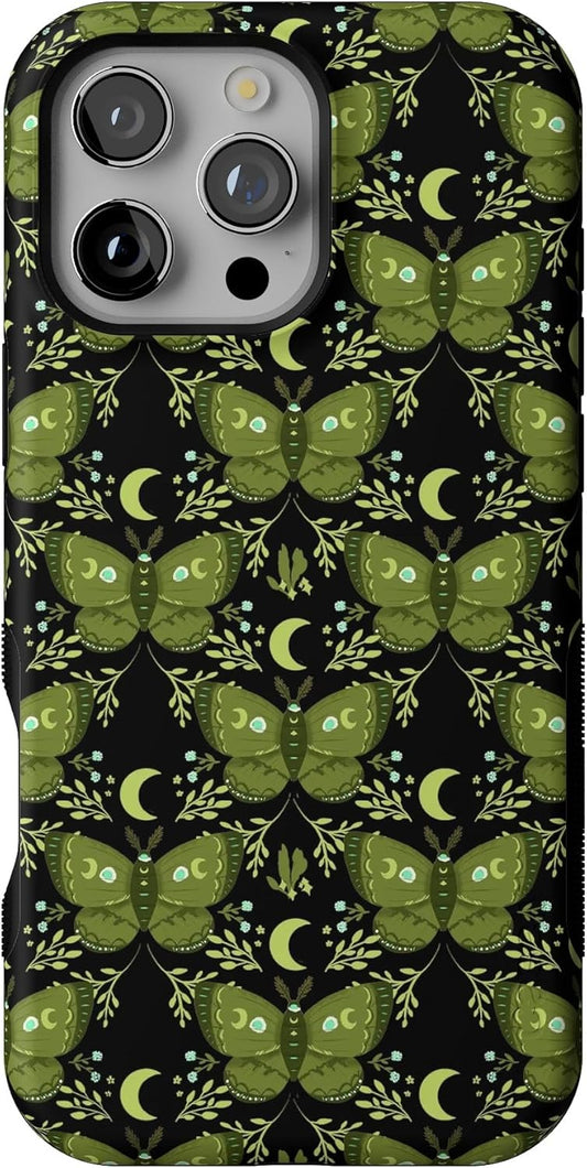 Casely iPhone 16 Pro Case - Mystic Moths Green Twilight Design