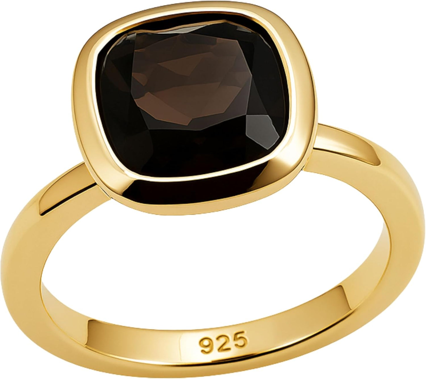 Smoky Quartz Cushion Cut Ring in Gold-Plated Sterling Silver
