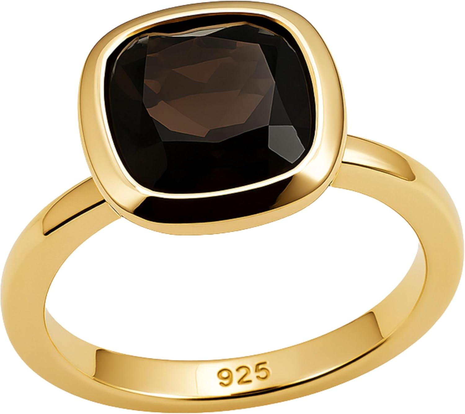 Smoky Quartz Cushion Cut Ring in Gold-Plated Sterling Silver
