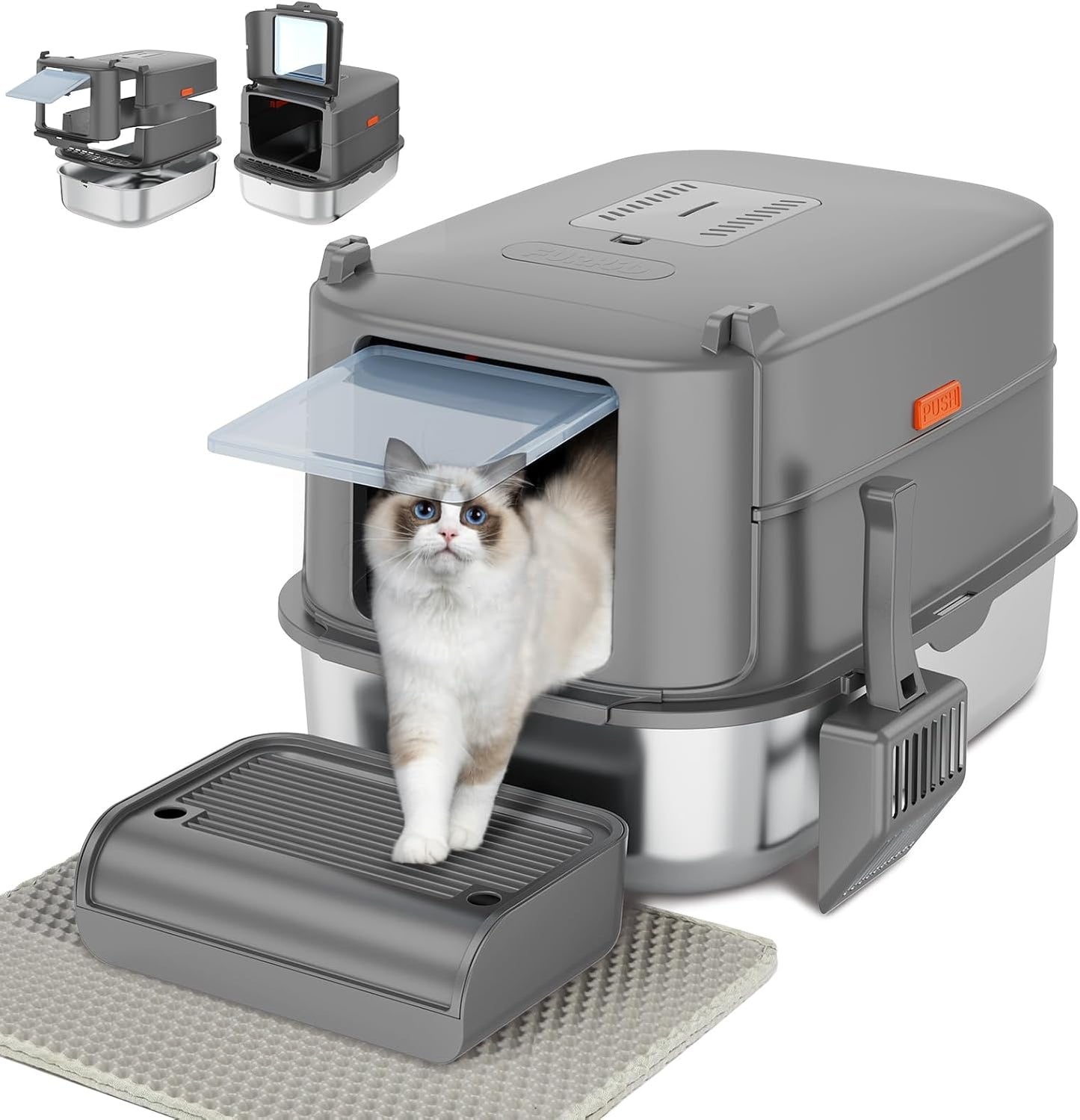 Enclosed Stainless Steel Litter Box for Big Cats and Kittens