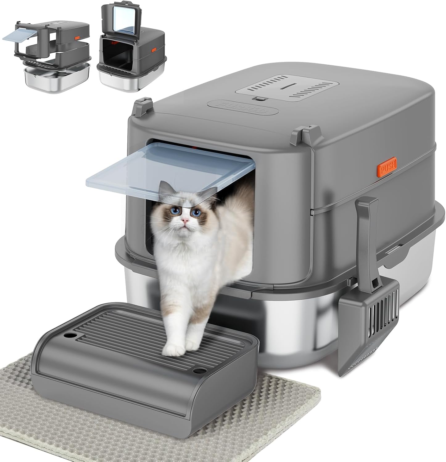 Enclosed Stainless Steel Litter Box for Big Cats and Kittens