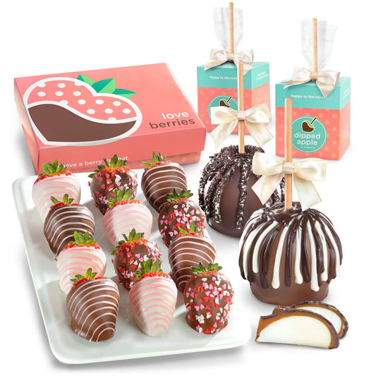 One Dozen Original Love Berry Dipped Strawberries & Caramel Apples