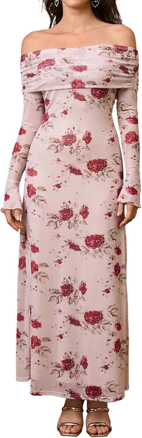 KUTUMAI Off Shoulder Bodycon Maxi Dress for Elegant Occasions