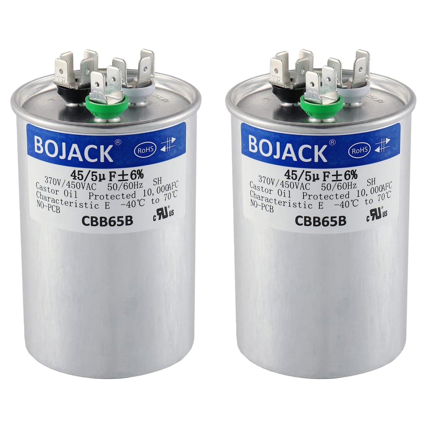 BOJACK 2 Pcs 45+5uF Dual Run Capacitor for AC Motor and Fan