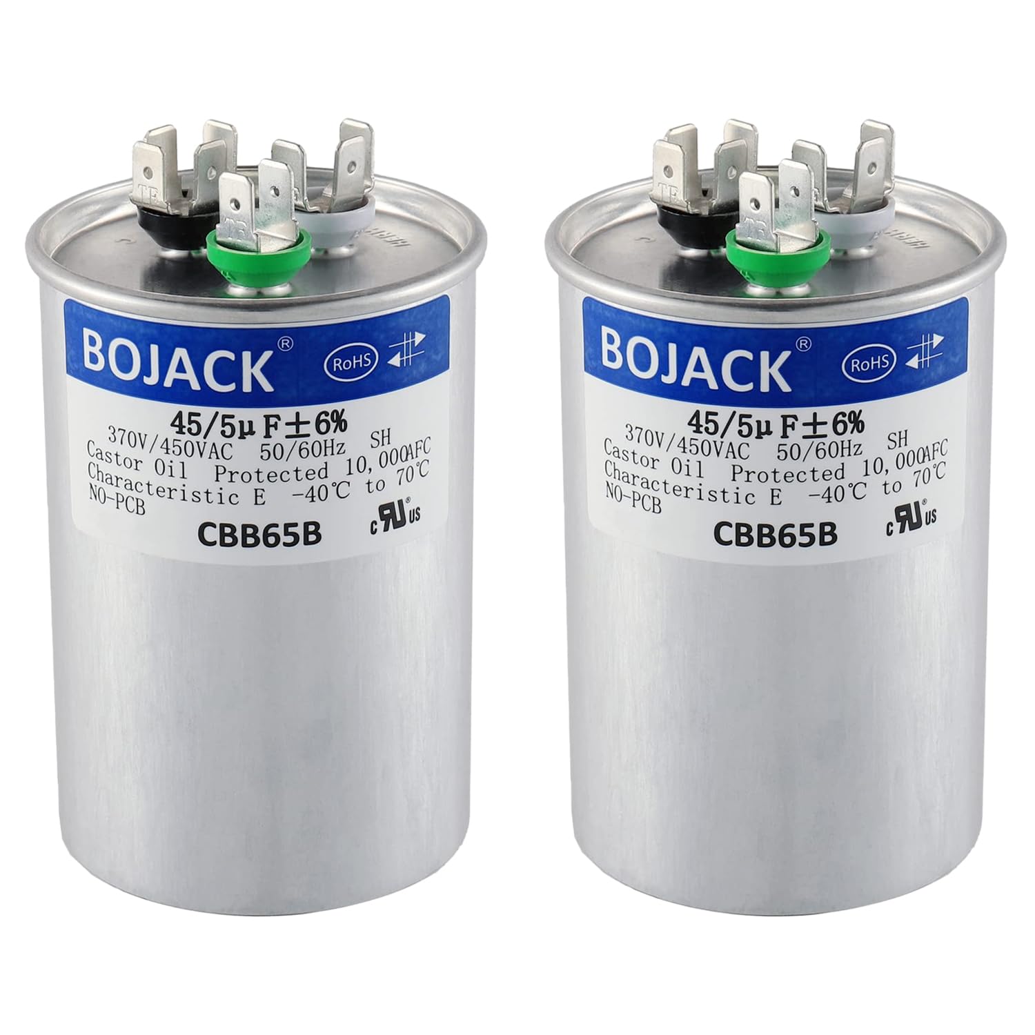 BOJACK 2 Pcs 45+5uF Dual Run Capacitor for AC Motor and Fan