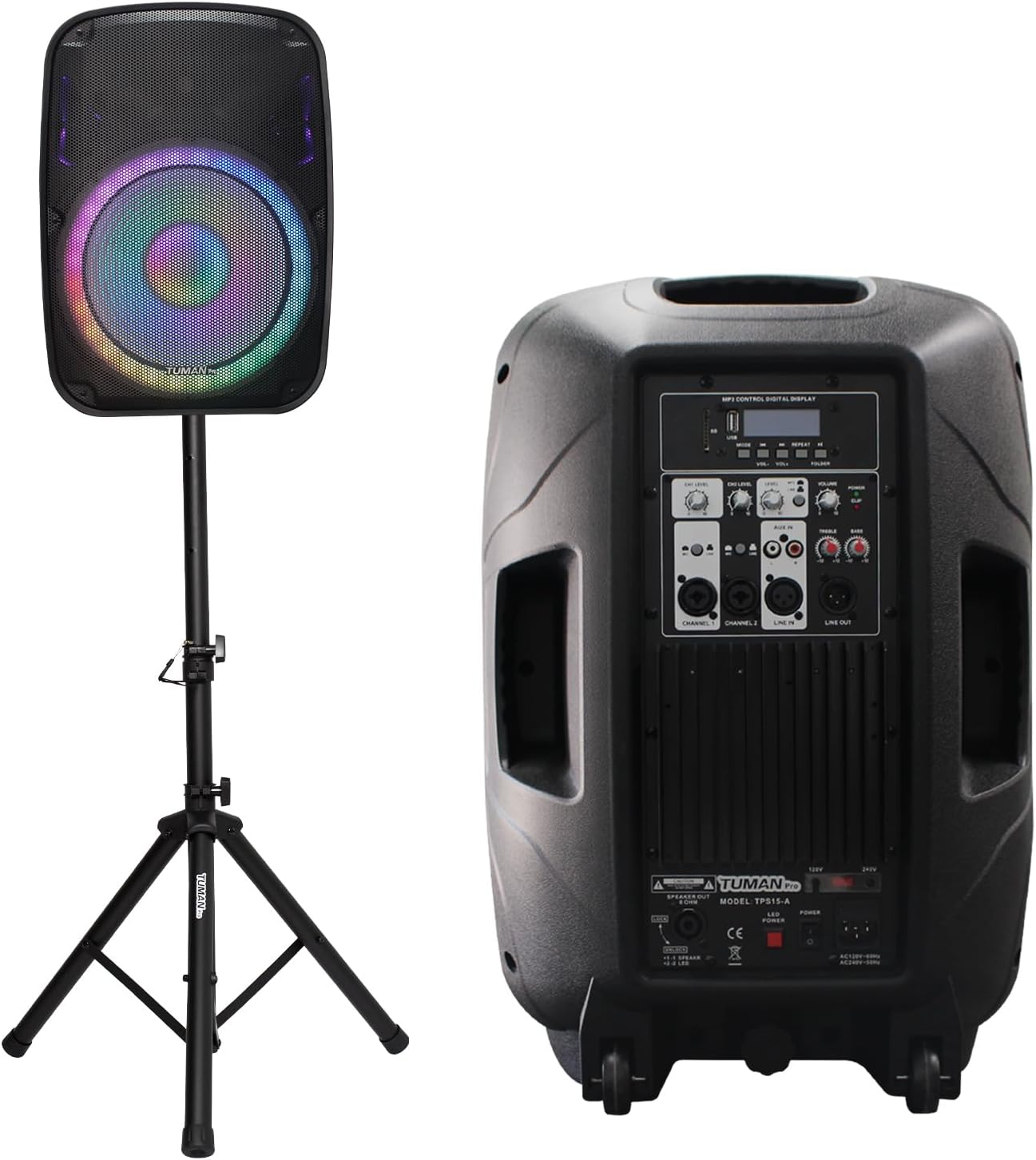 Portable 15-Inch PA Speaker System with Bluetooth and LED Lights