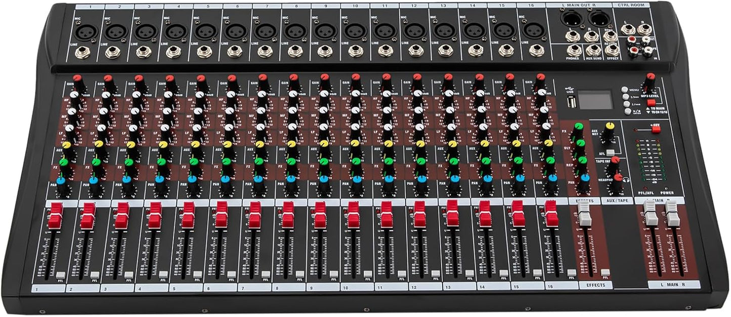 16 Channel DJ Audio Mixer with Bluetooth USB for Professionals