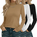 3 Pack Cotton Women's Mock Turtleneck Long Sleeve Tops - Soft Basics