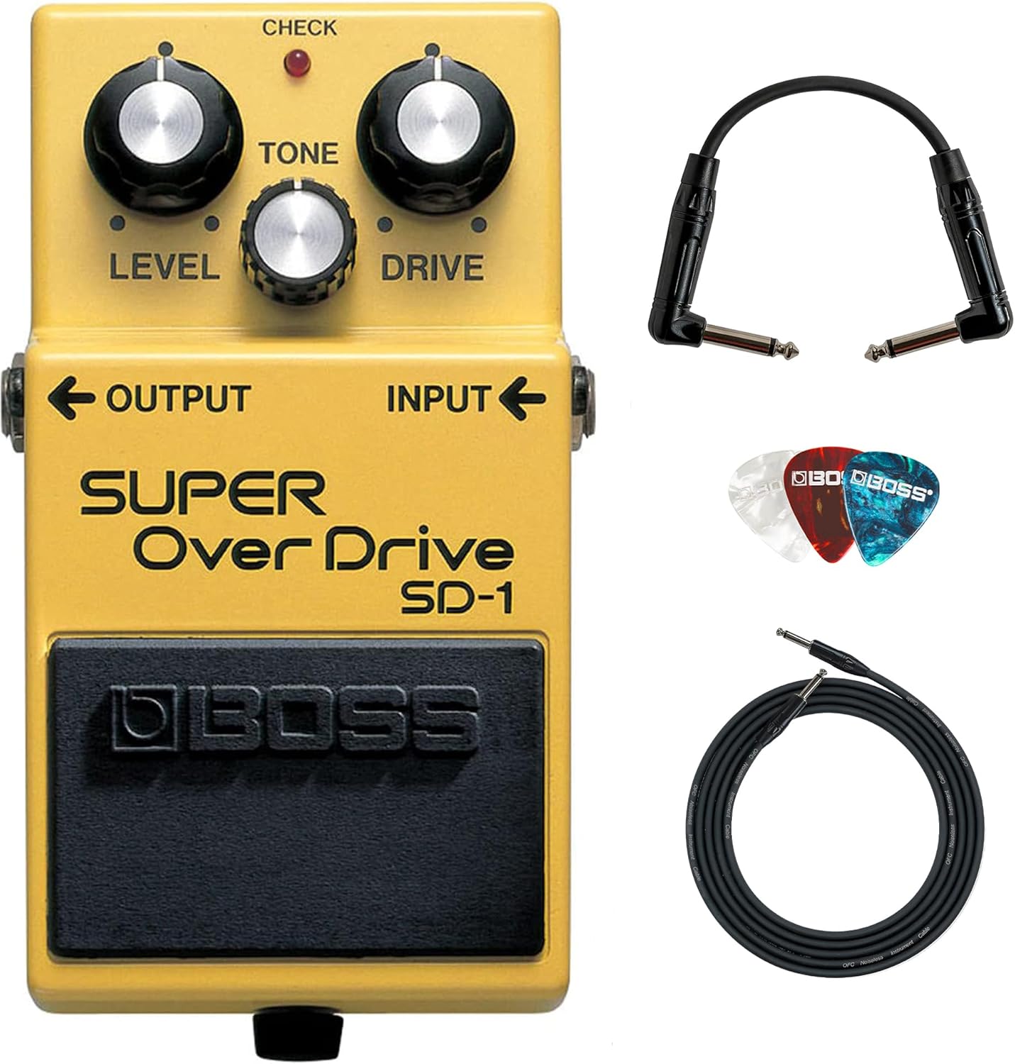 Boss SD-1 Super OverDrive Pedal Bundle with Cables and Picks