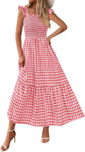 PRETTYGARDEN Gingham Smocked Midi Dress - Flowy Summer Staple Dresses