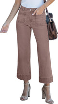 Wide Leg Jeans for Women Cropped High Waisted Flare - Brown