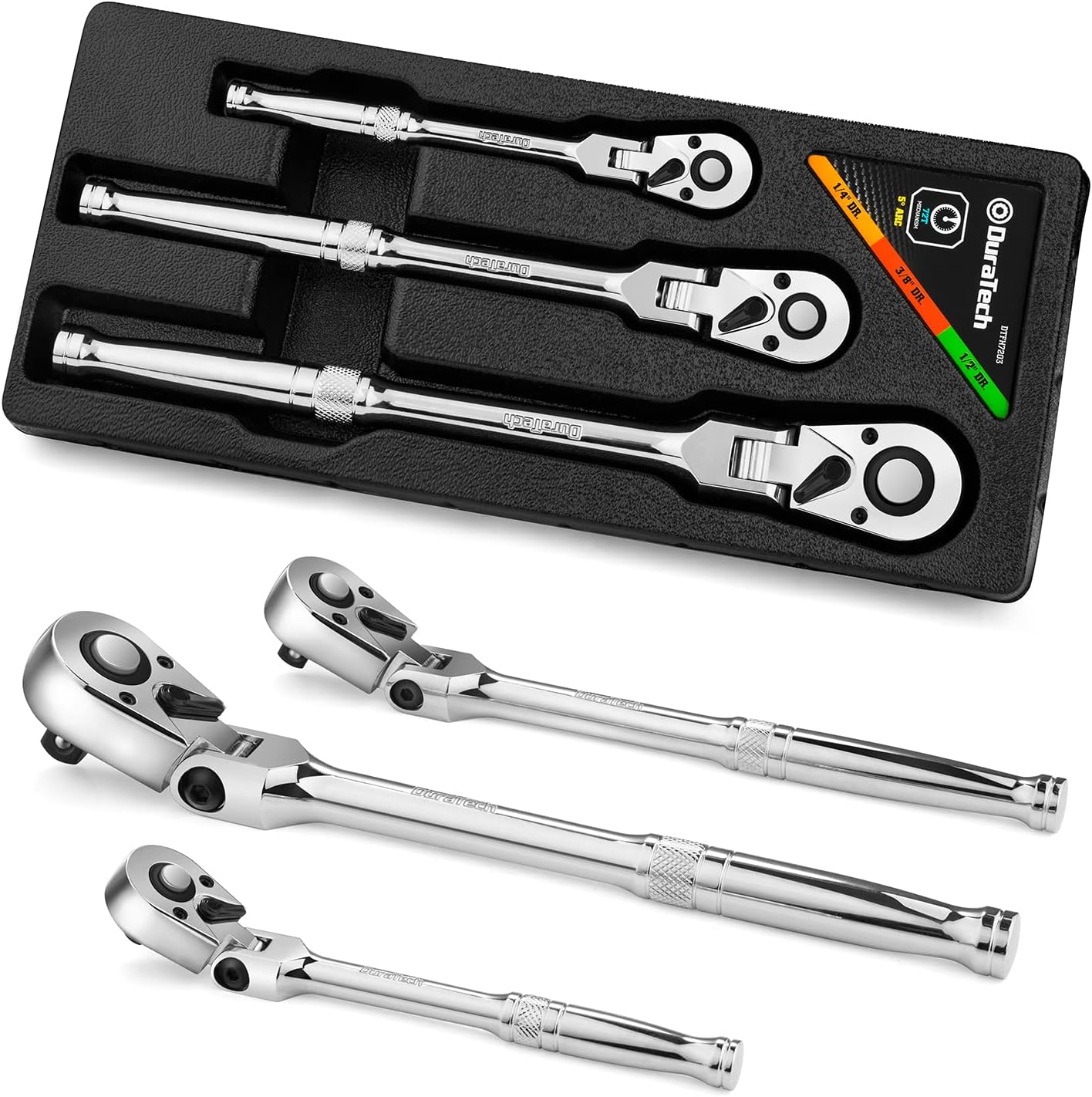 DURATECH 3-Piece Flex-Head Ratchet Set for Ultimate Torque