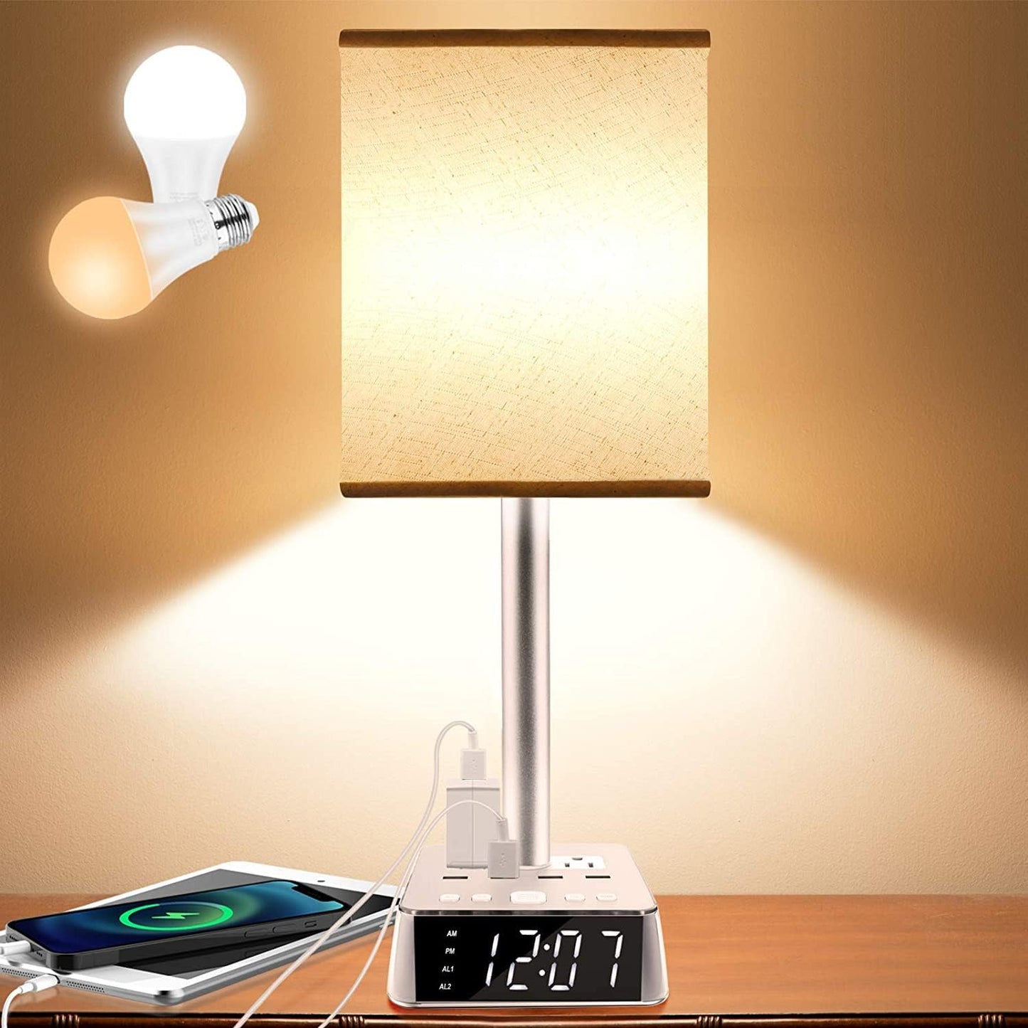 Yostyle Table Lamp with USB Ports and Alarm Clock Base Design