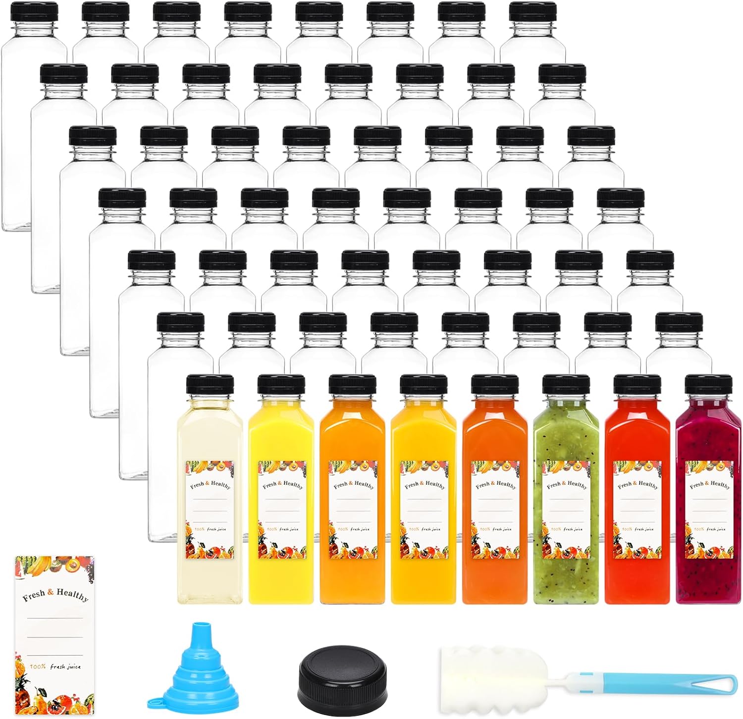 Moretoes 56pcs 16oz Plastic Juice Bottles for Beverages