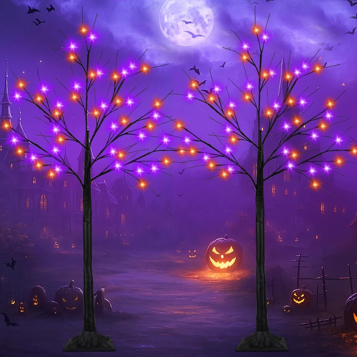 4FT Lighted Black Halloween Tree with 96 LED Lights for Decor