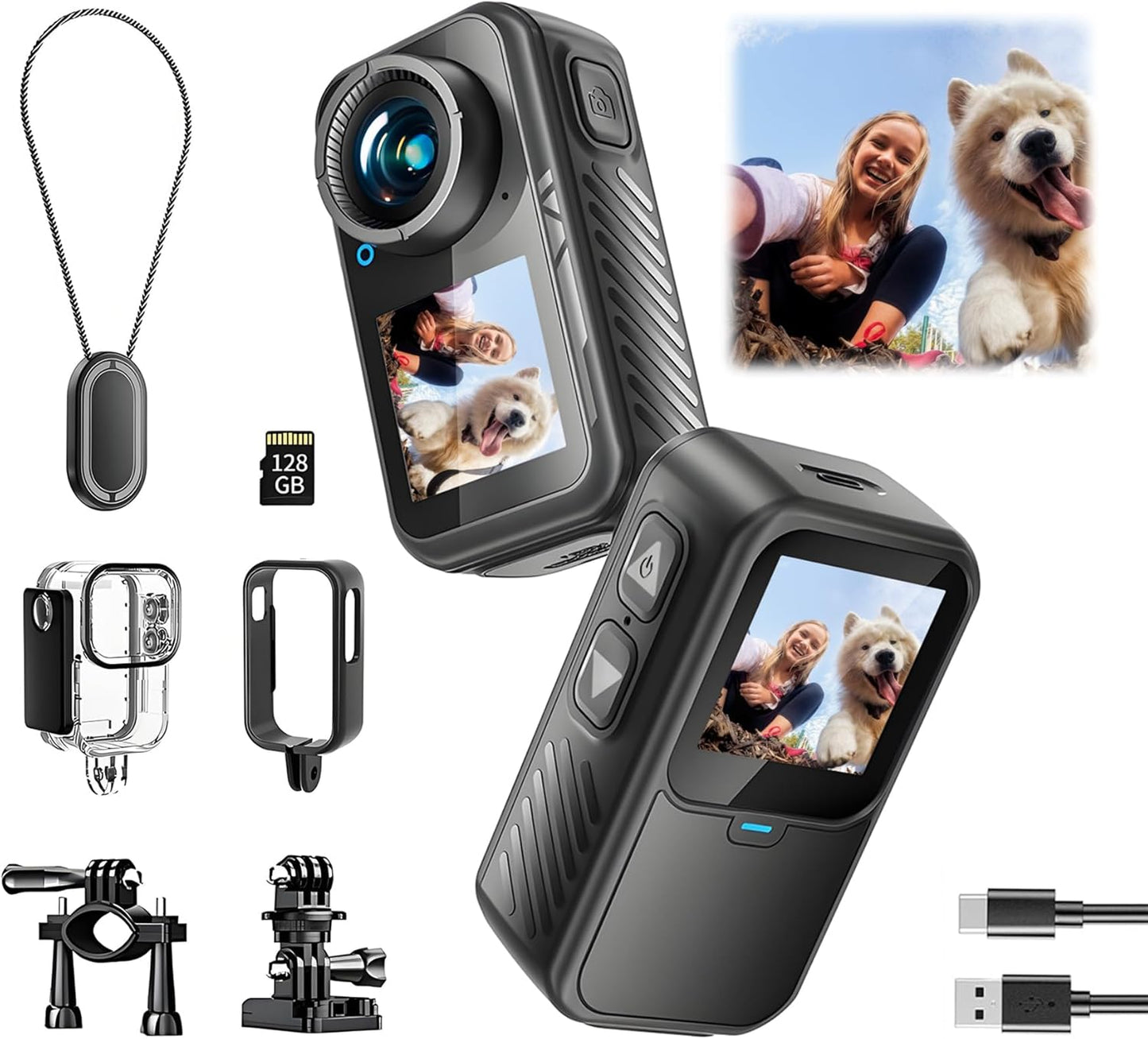 Dual Screen Sports Camera for Adventure with 128G Storage