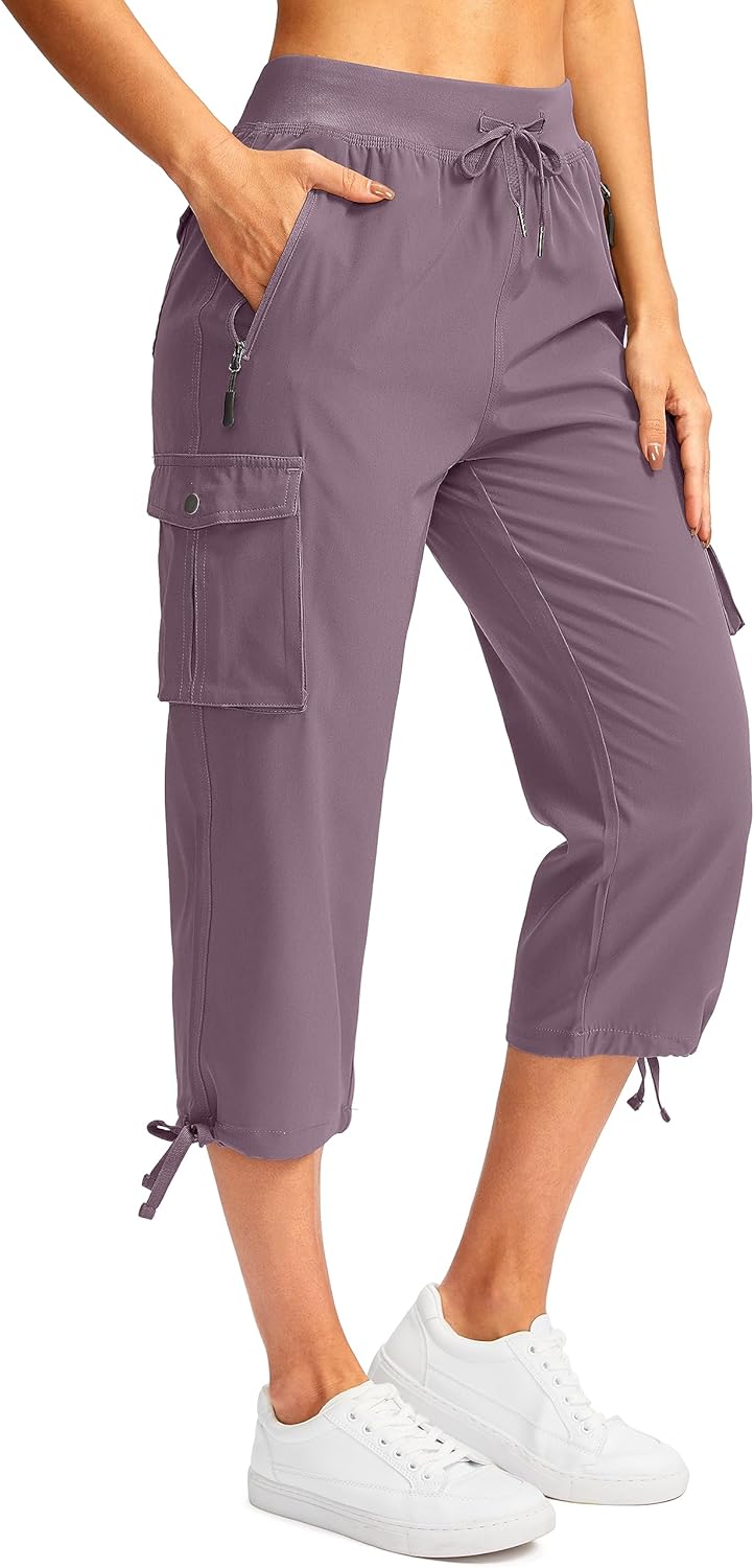 Soothfeel Women's Cargo Capris Pants for Hiking and Travel