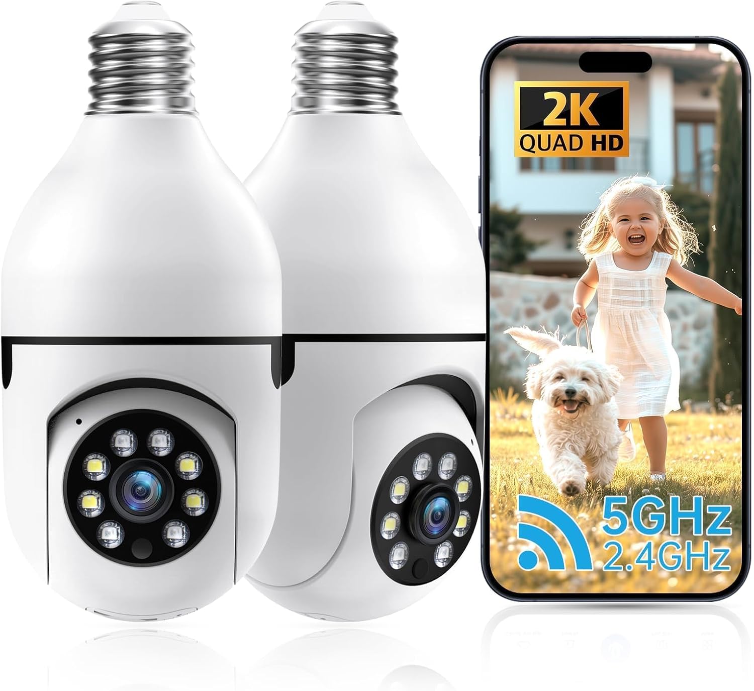 2K Light Bulb Security Camera for Home with Night Vision