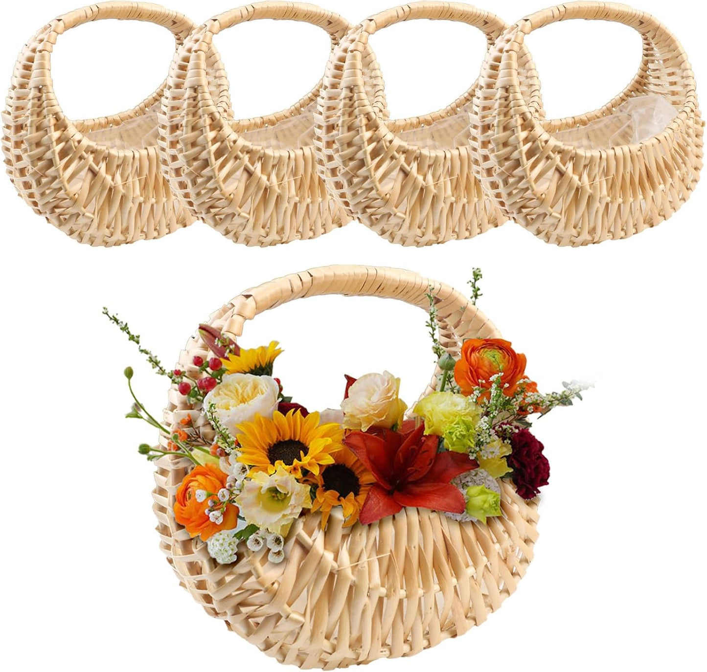 4 PCS Rattan Half Moon Wicker Basket for Home and Weddings