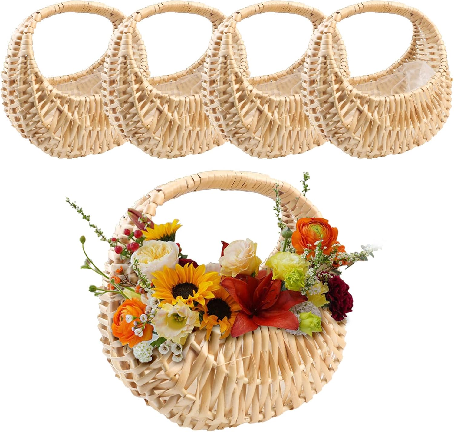 4 PCS Rattan Half Moon Wicker Basket for Home and Weddings