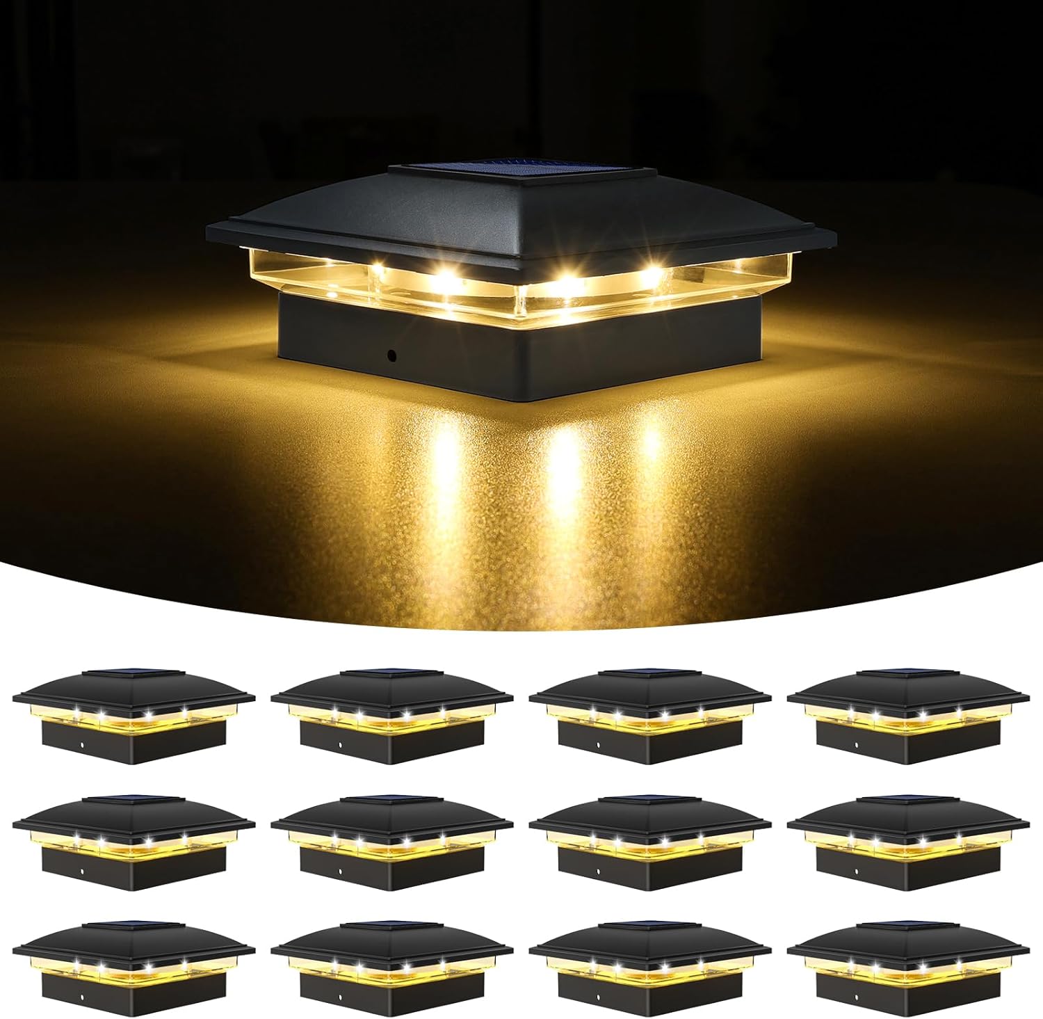 VOLISUN Solar Post Cap Light Set for Outdoor Use - 12 Pack