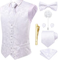 Silk Mens Vest Set with Tie and Bowtie - 8PC Gold Clip Paisley