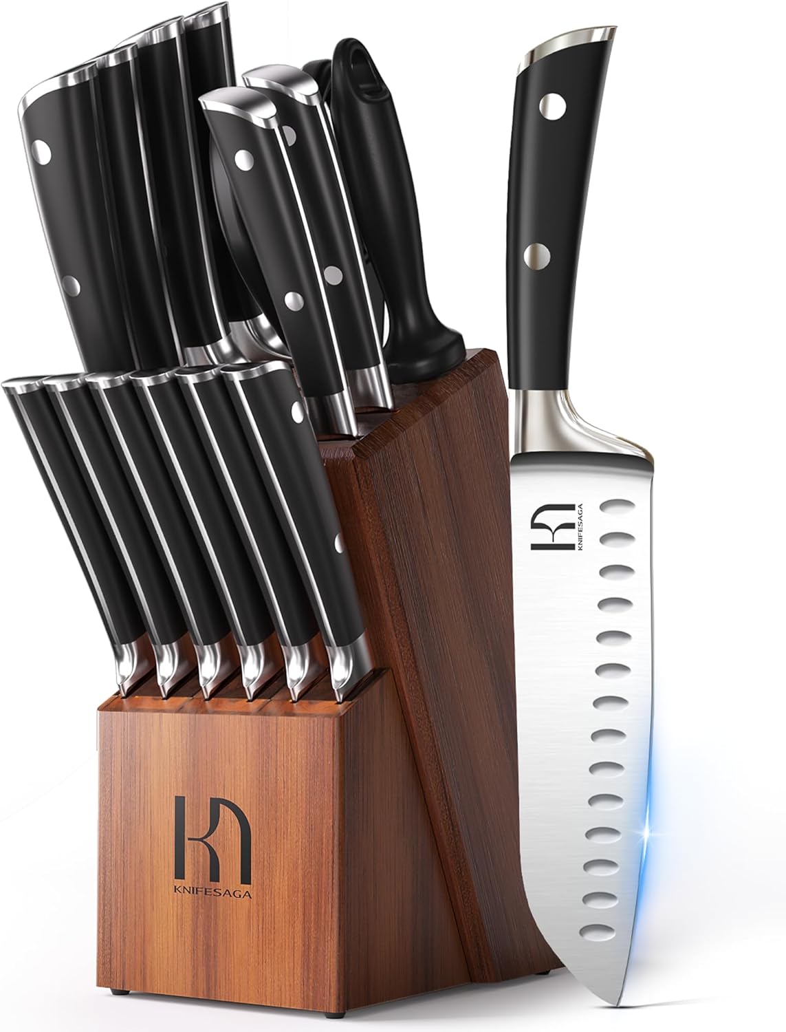 15 Pcs Kitchen Knife Block Set with Sharpener for Precision Cuts