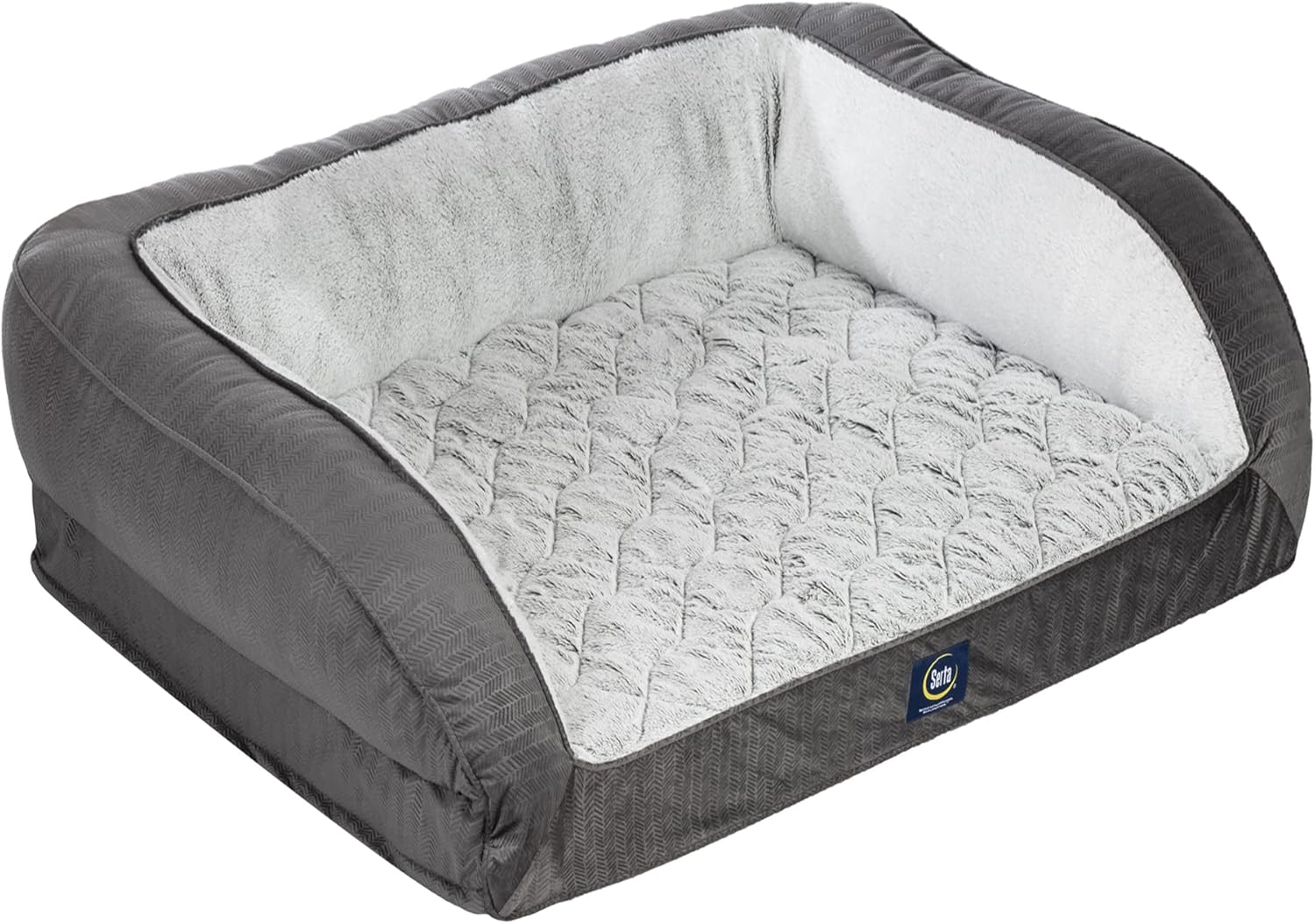 Serta Orthopedic Quilted Couch Dog Bed for Pets in Slate Gray