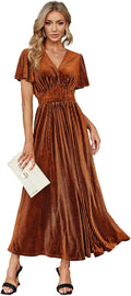 Simplee Womens V Neck Velvet Maxi Dress - Empire Waist Formal