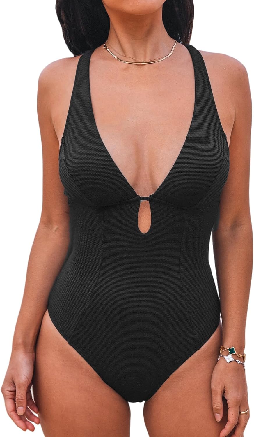 CUPSHE Women's One Piece Swimsuit with Deep V Neck and Cutout