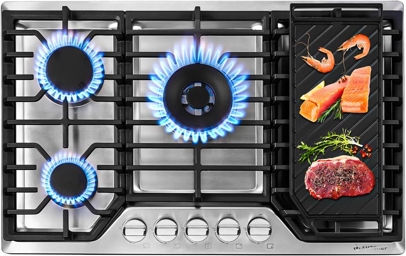 30 inch Gas Cooktop with 5 Italian SABAF Burners for Efficiency