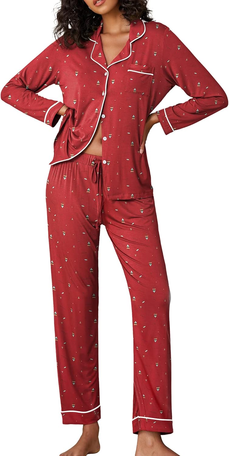 Ekouaer Pajamas Women's Long Sleeve Sleepwear Soft Button Down Set