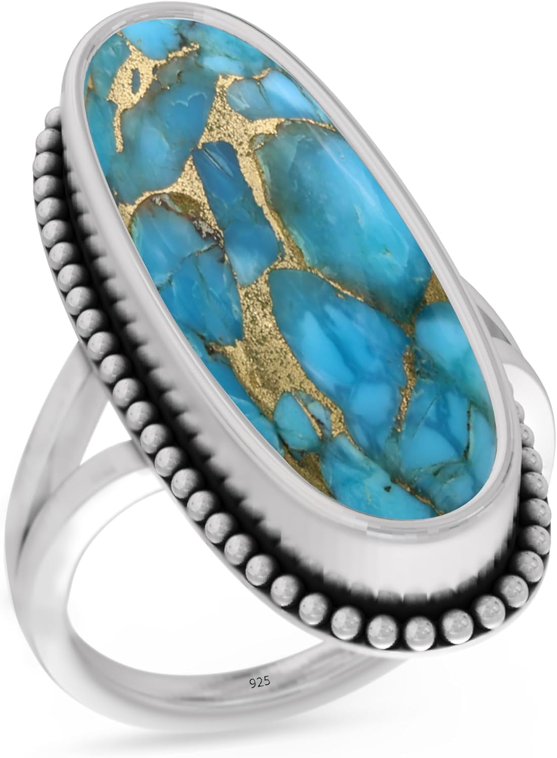 925 Sterling Silver Ring with Blue Copper Turquoise Gemstone