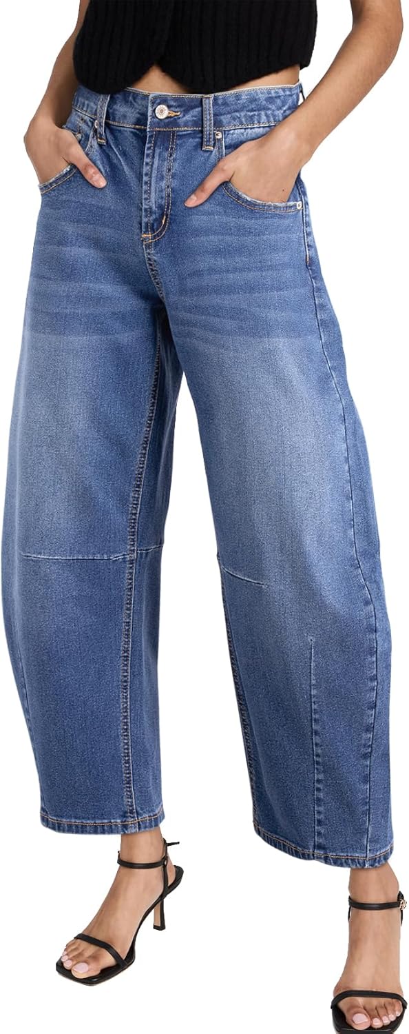 Sidefeel Women's Barrel Jeans Wide Leg Vintage Y2K Style