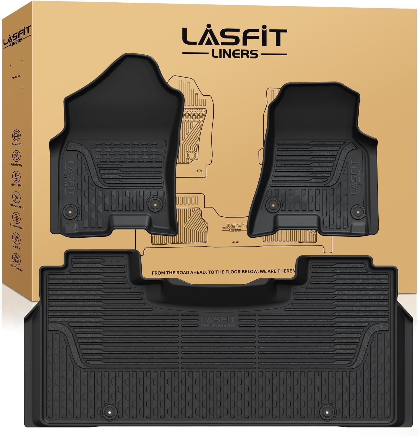 LASFIT Floor Mats for Ram 1500 2019-2024 Crew Cab All Weather